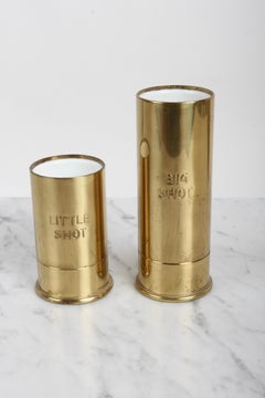 Pair Mid-Century Italian Brass Shotgun Shell "Big Shot" & "Little Shot" Jiggers