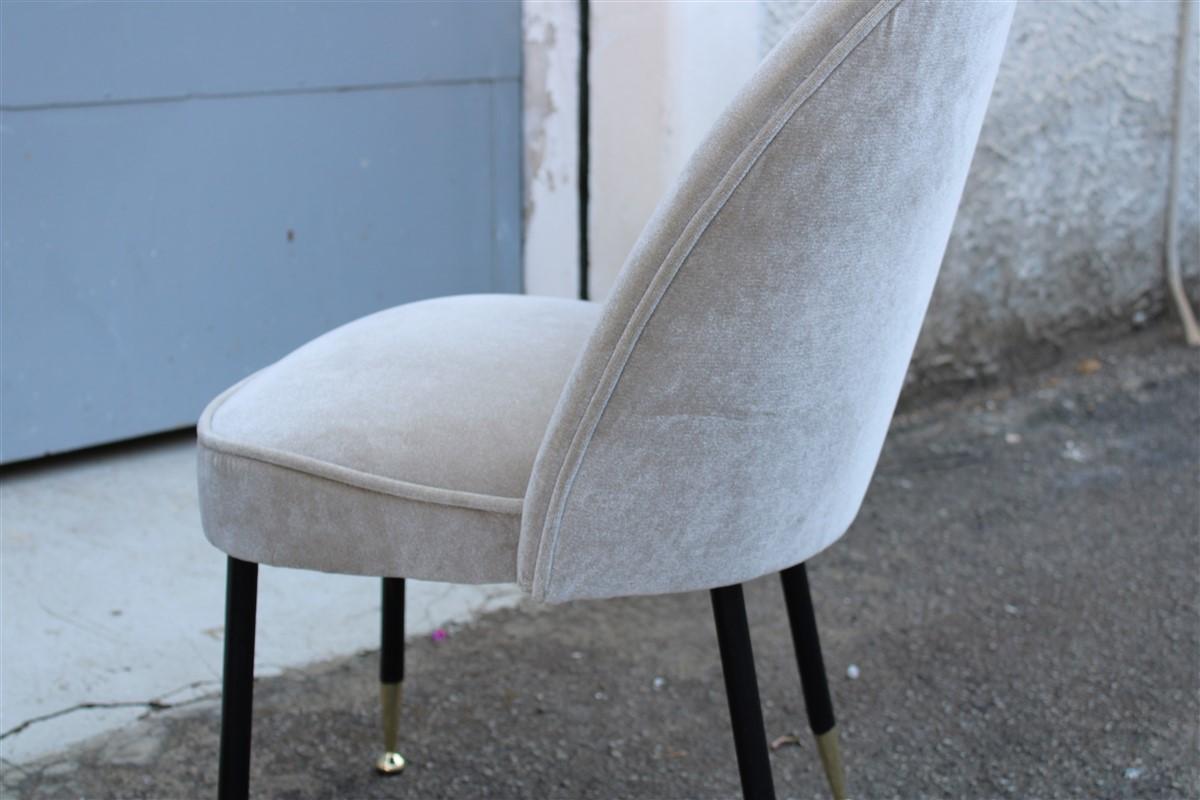 Pair  Mid-Century Italian Chairs Light Gray Velvet Metal Brass Rinaldi Gastone For Sale 5