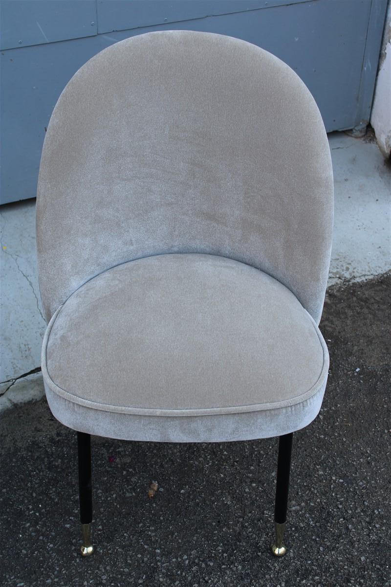 Mid-Century Modern Pair  Mid-Century Italian Chairs Light Gray Velvet Metal Brass Rinaldi Gastone For Sale