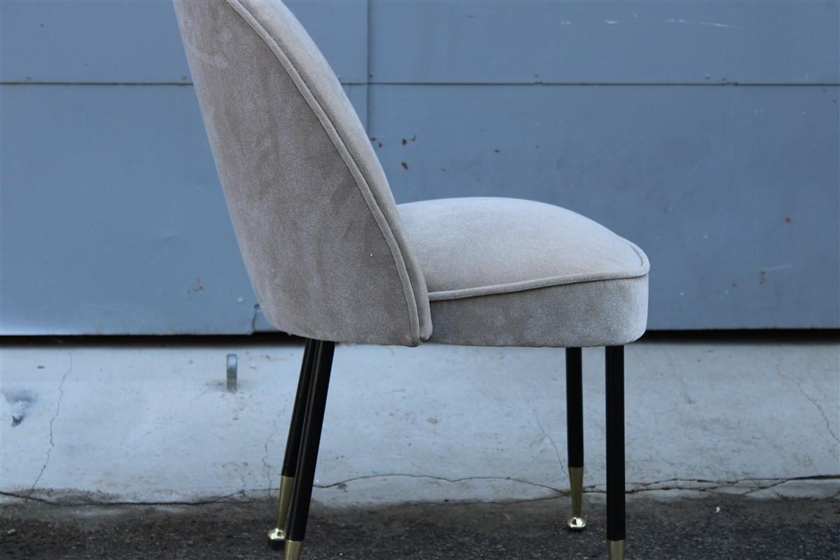 Mid-20th Century Pair  Mid-Century Italian Chairs Light Gray Velvet Metal Brass Rinaldi Gastone For Sale