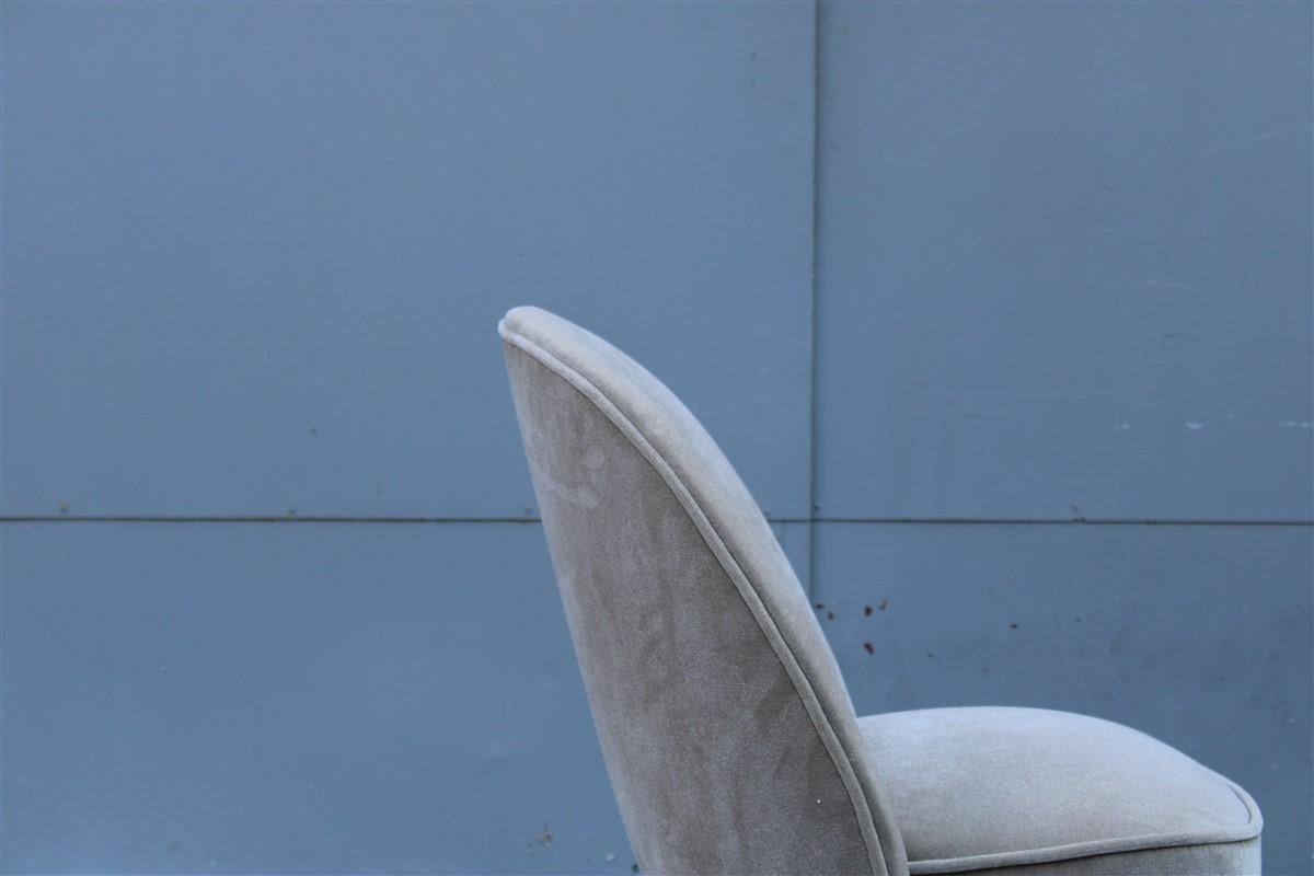 Pair  Mid-Century Italian Chairs Light Gray Velvet Metal Brass Rinaldi Gastone For Sale 1