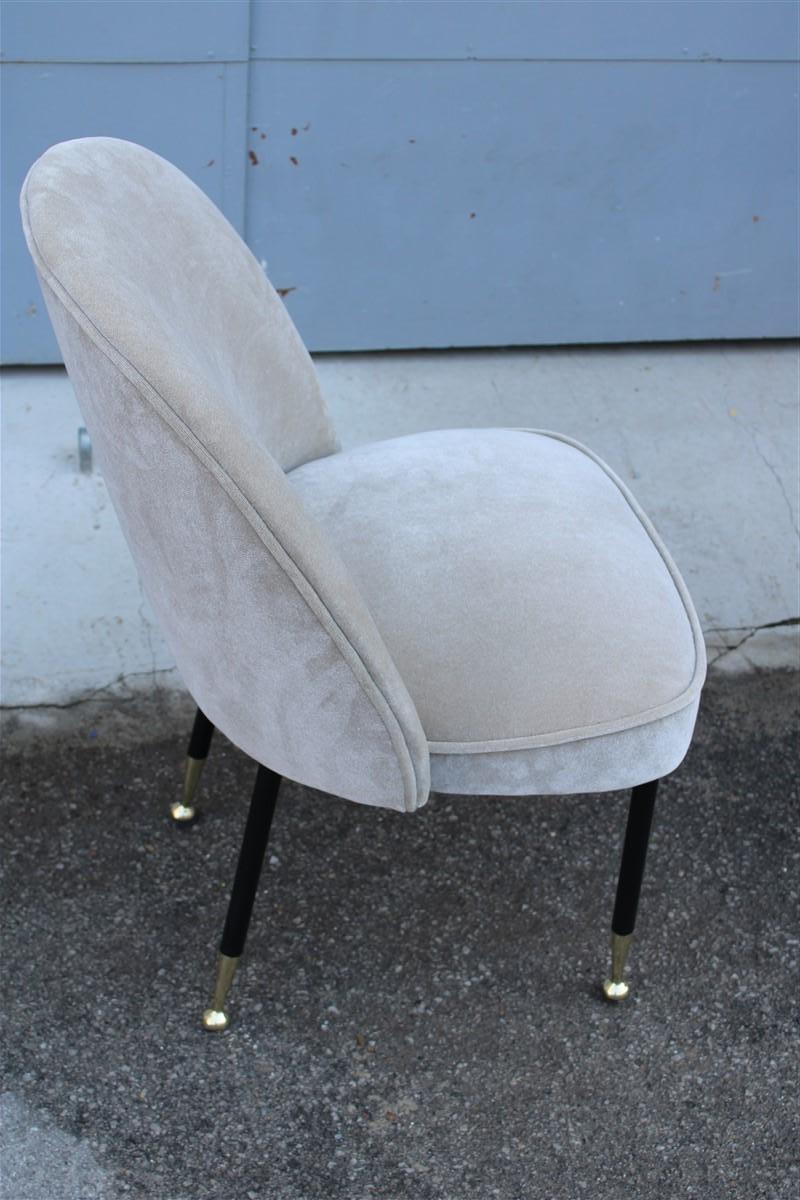 Pair  Mid-Century Italian Chairs Light Gray Velvet Metal Brass Rinaldi Gastone For Sale 2