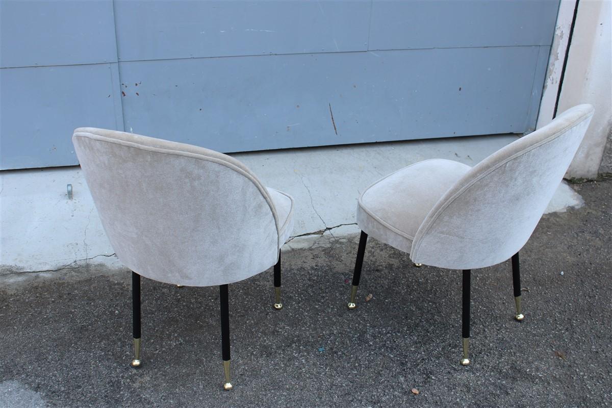 Pair  Mid-Century Italian Chairs Light Gray Velvet Metal Brass Rinaldi Gastone For Sale 3