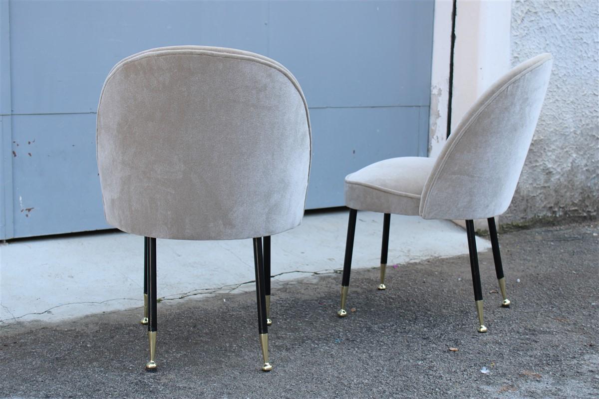 Pair  Mid-Century Italian Chairs Light Gray Velvet Metal Brass Rinaldi Gastone For Sale 4