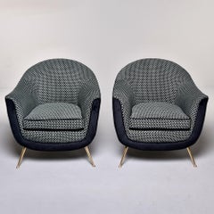 Pair Mid Century Italian Gio Ponti Style Chairs with New Epingle Upholstery