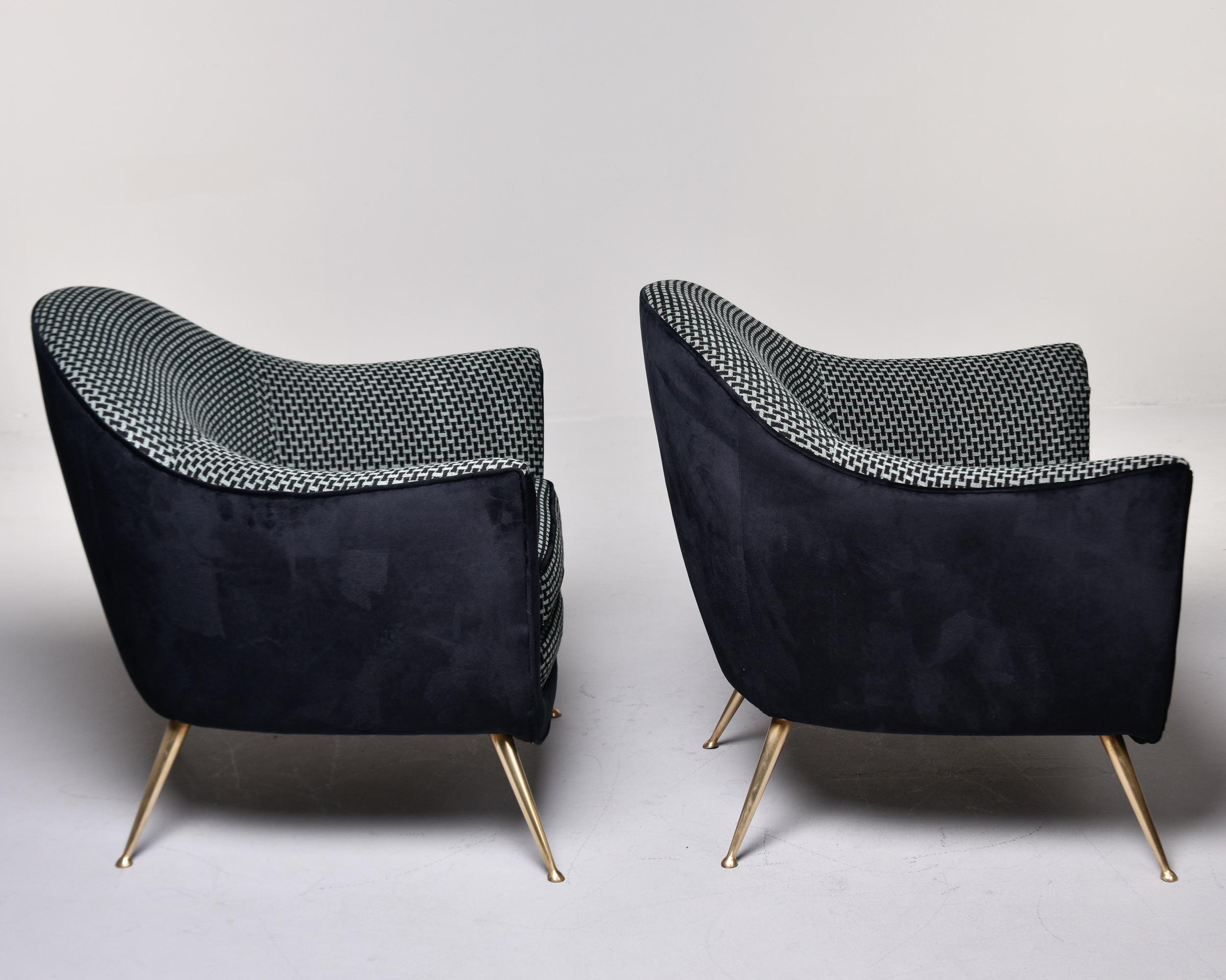 Ottone Coppia di sedie in stile Gio Ponti della metà del secolo scorso con nuova tappezzeria Epingle in vendita