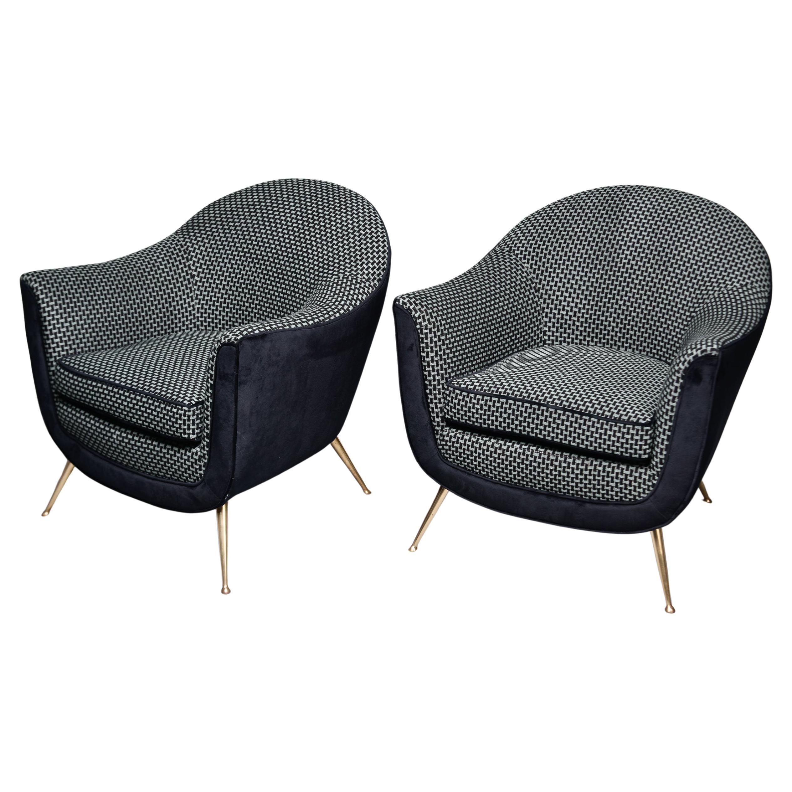 Pair Mid Century Italian Gio Ponti Style Chairs with New Epingle Upholstery