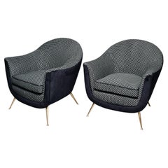 Pair Mid Century Italian Gio Ponti Style Chairs with New Epingle Upholstery