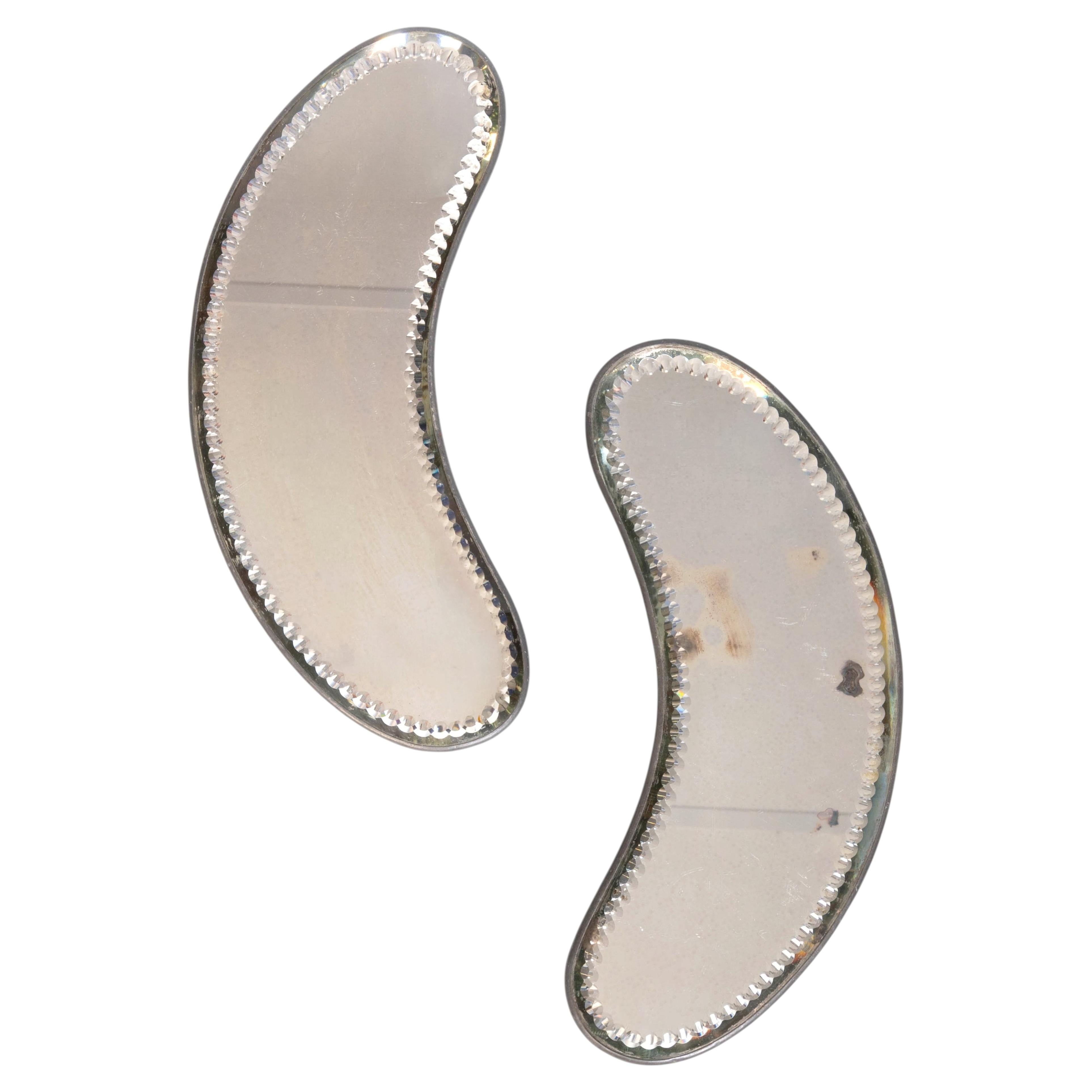 Pair Mid Century Italian Kidney Form Sorcerer Table Mirrors Cristal Arte Turin For Sale