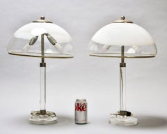 Pair Mid Century Italian Lamps with Lucite Base and All Glass Shades