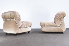 Pair Mid Century Italian Lounges Chrome & Fabric Armchairs, Mario Sabot 1970s