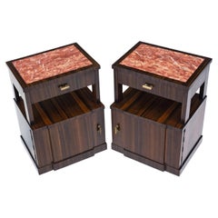 Pair Mid Century Italian Macassar Ebony & Marble Bedside Cabinets Night Stands