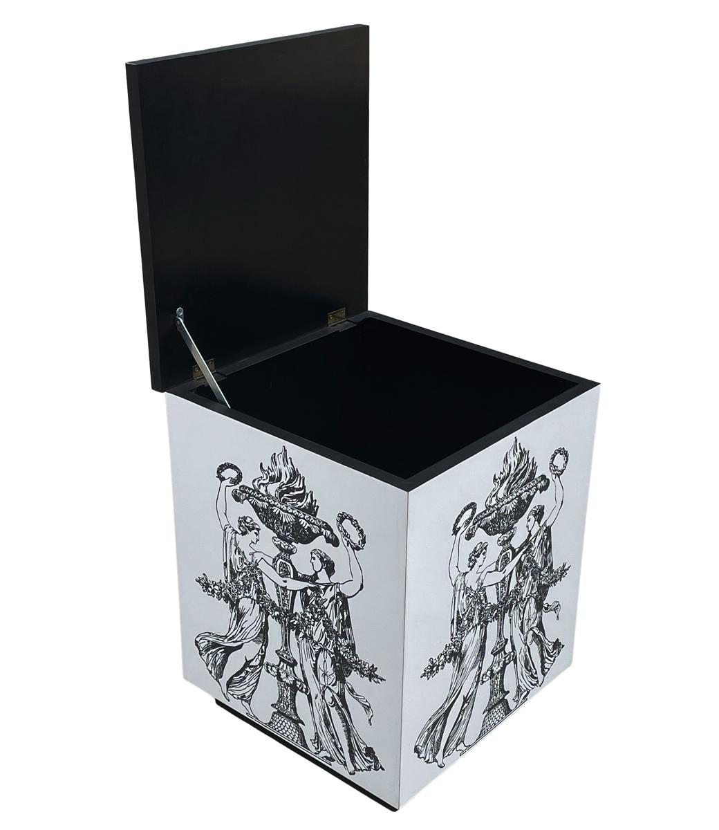 Mid-20th Century Pair Mid Century Italian Modern Storage Cube End Tables after Piero Fornasetti For Sale