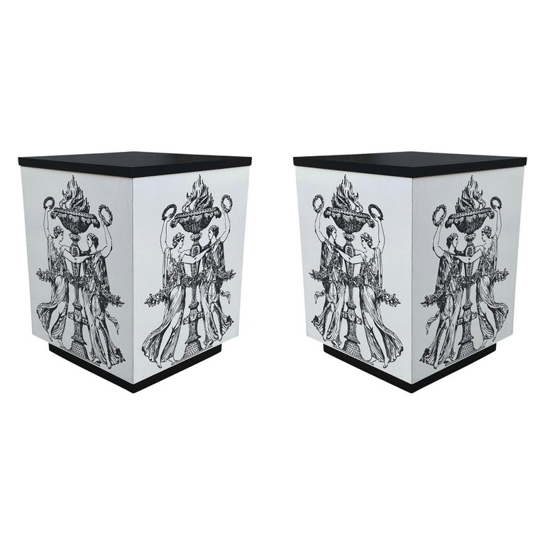 Pair Mid Century Italian Modern Storage Cube End Tables after Piero