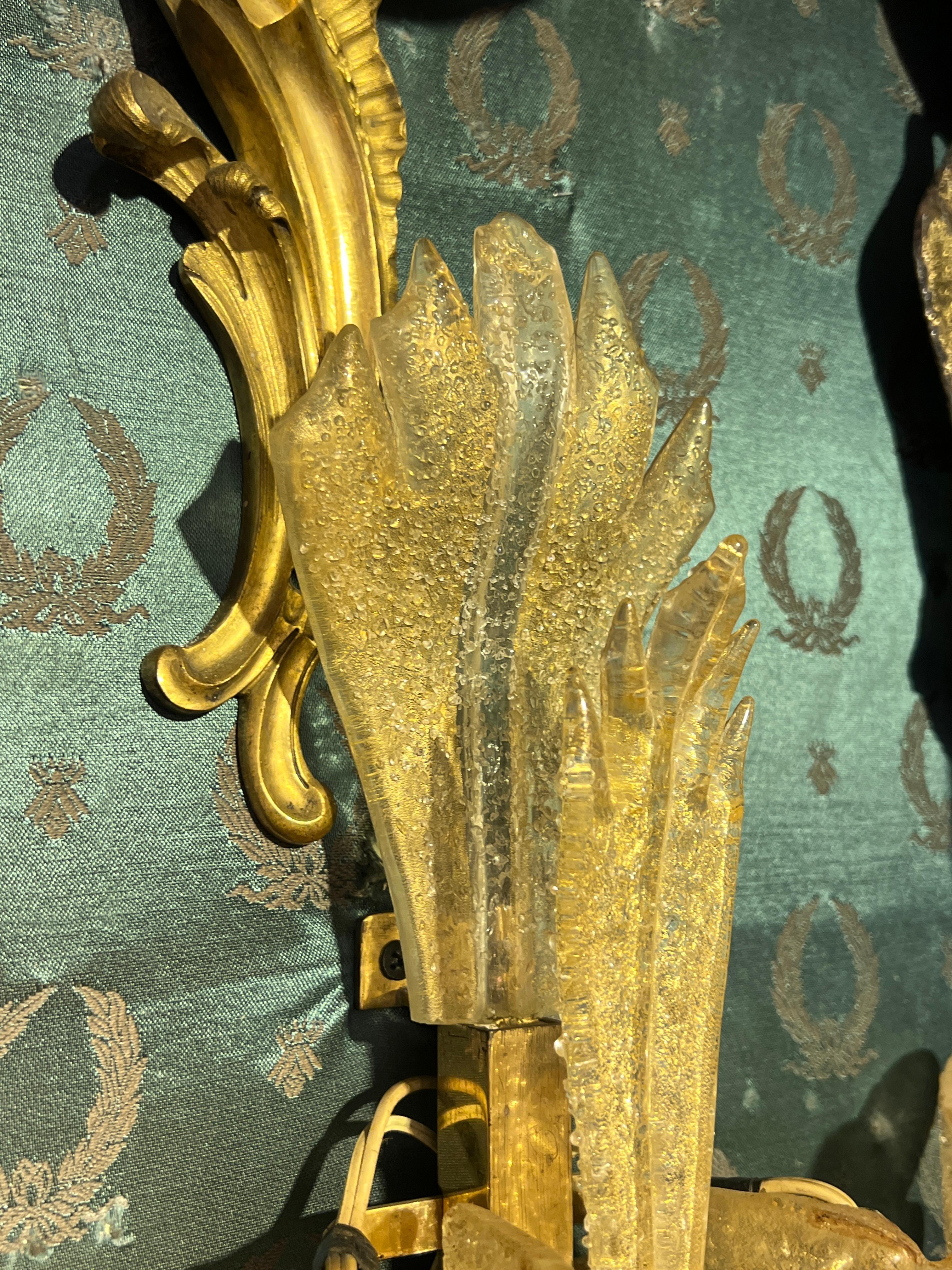 Pair Mid-Century Italian Murano Gold Infused Glass Sconces For Sale 8
