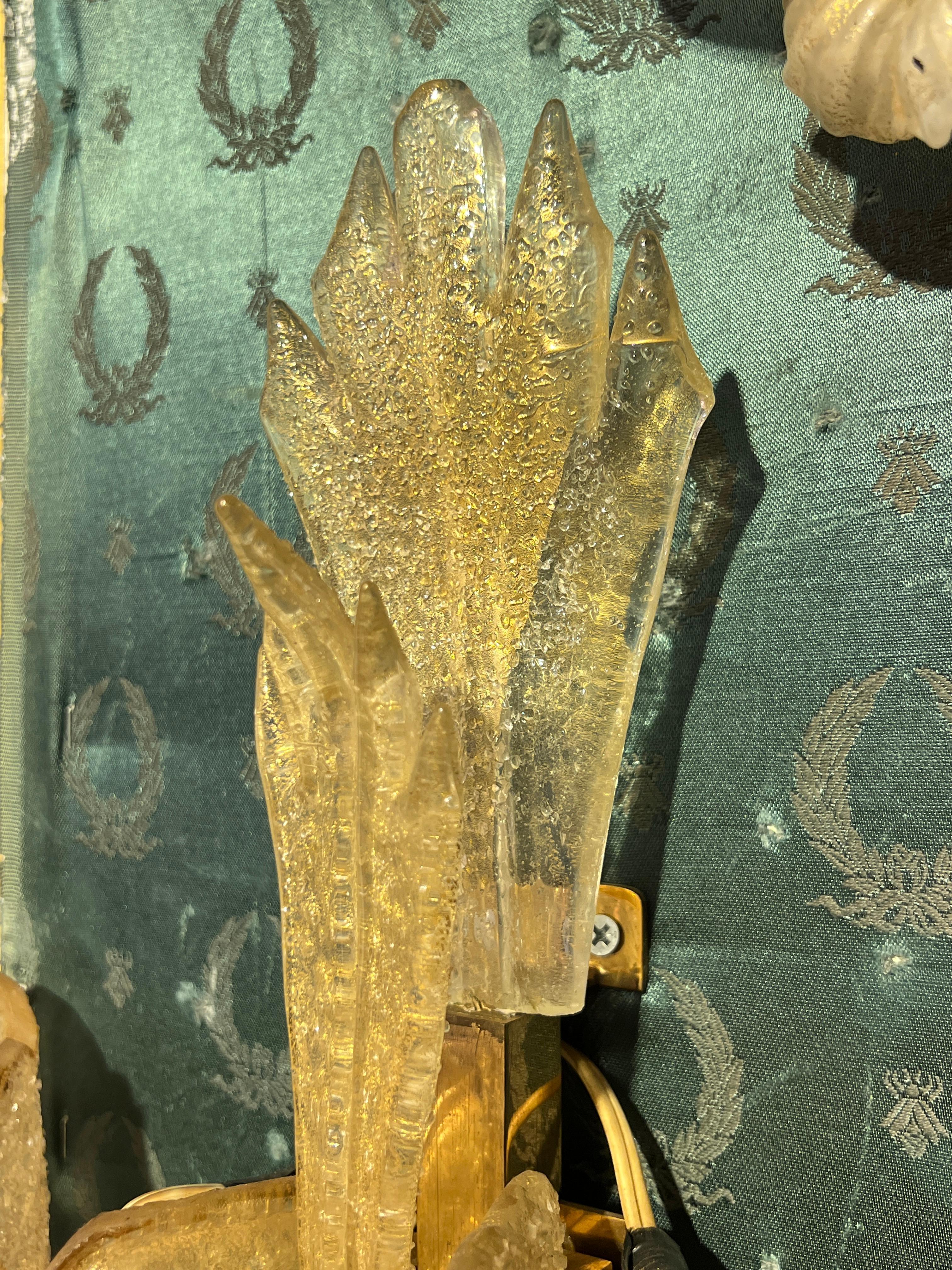 Pair Mid-Century Italian Murano Gold Infused Glass Sconces For Sale 3