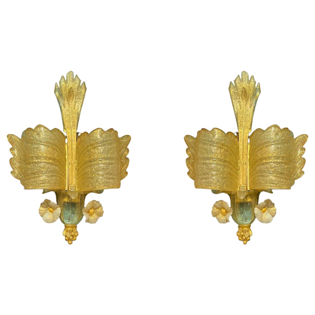 Coppia di lampade in vetro infuso d'oro di Murano della metà del secolo scorso