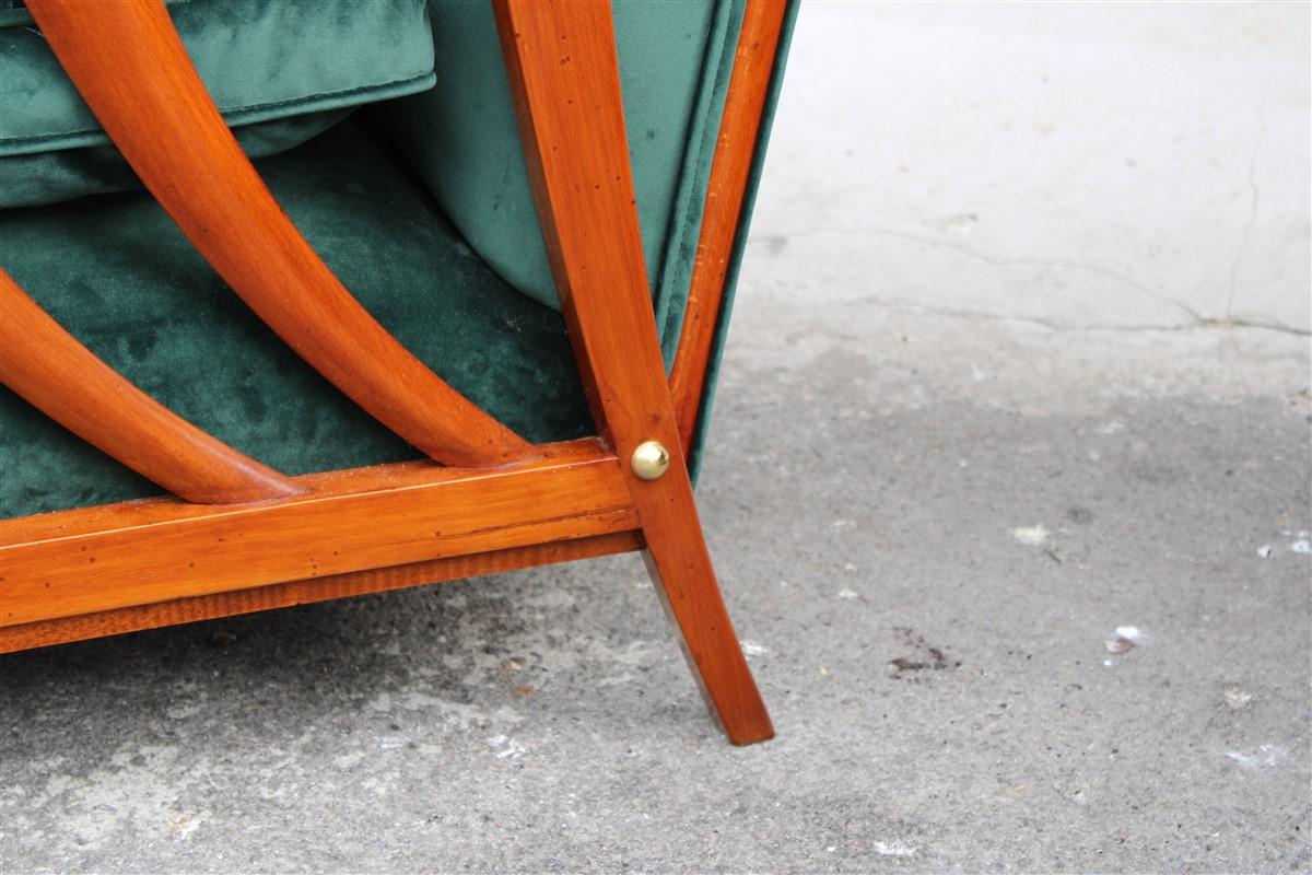 Pair of Midcentury Italian Paolo Buffa Armchairs Cherry Velvet Green, 1950s In Good Condition For Sale In Palermo, Sicily