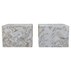 Retro Pair Mid Century Italian Post Modern Marble Side Tables or End Tables on Casters