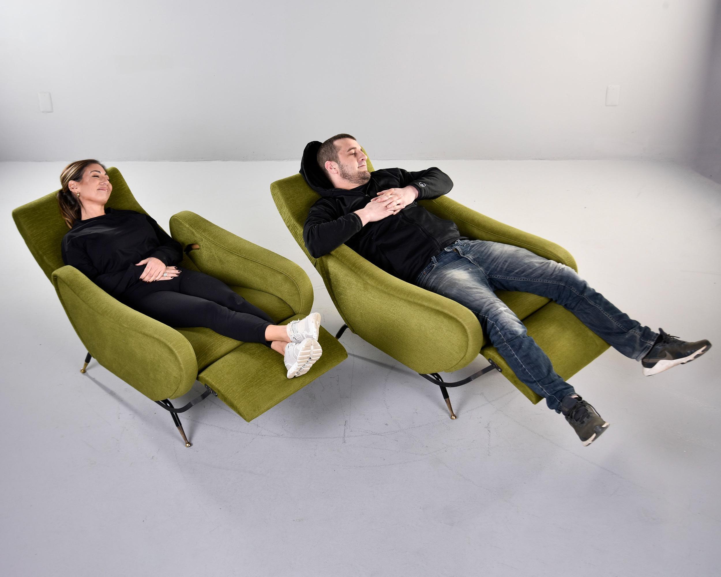 Pair Mid Century Italian Reclining Lounge Chairs 5
