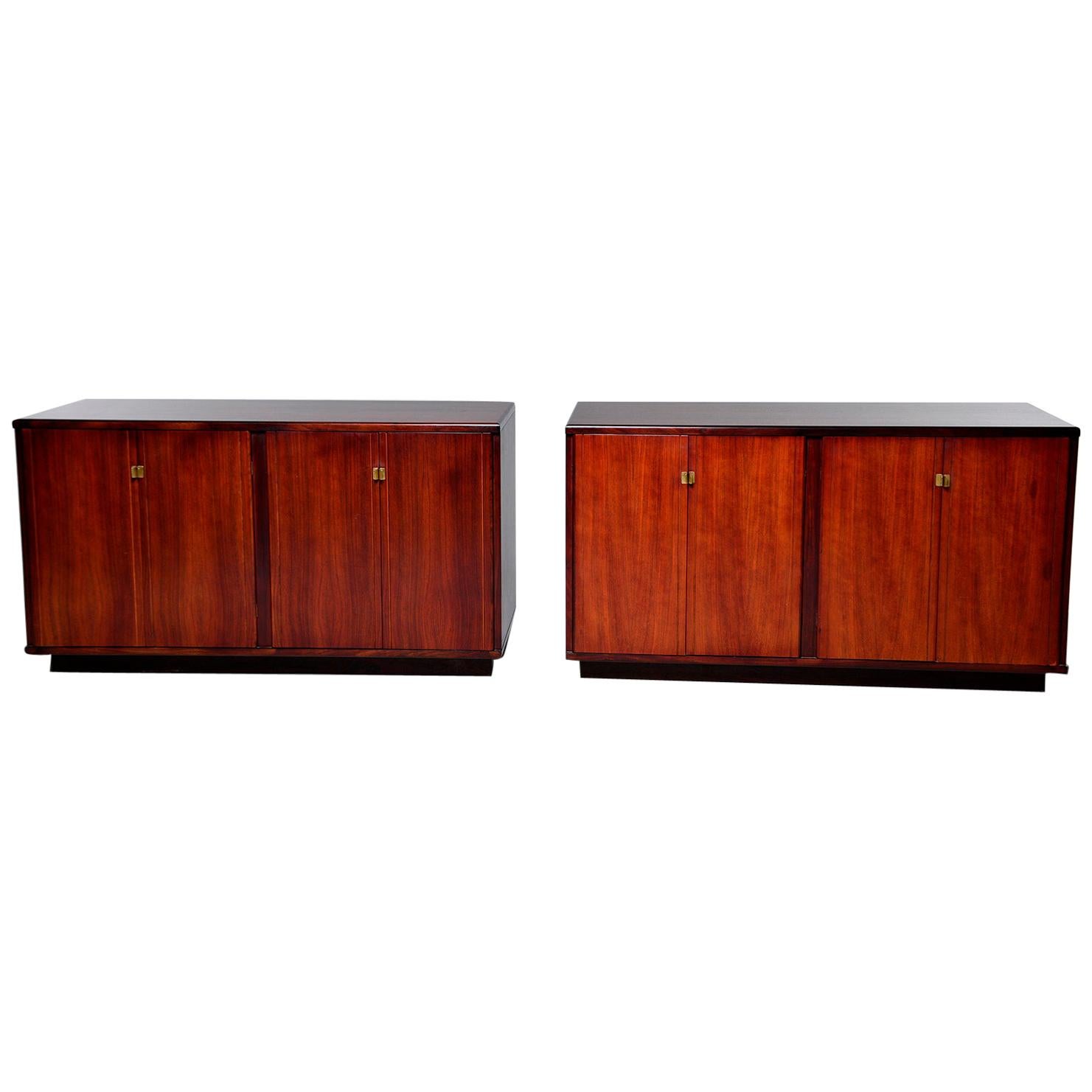 Pair of Midcentury Italian Rosewood Cabinets With Ebony Detailing