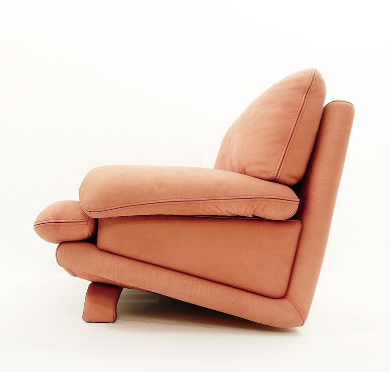 Pair MidCentury Italian Salmon Nubuck Large Armchairs For Sale at 1stDibs