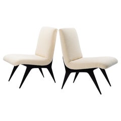 Pair Mid-Century Italian Slipper Chairs Bouclé Covered by Vittorio Dassi, 1950s