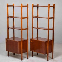 Pair Mid Century Italian Walnut Shelf Cabinets