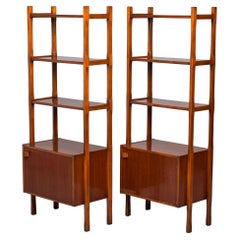 Pair Mid Century Italian Walnut Shelf Cabinets