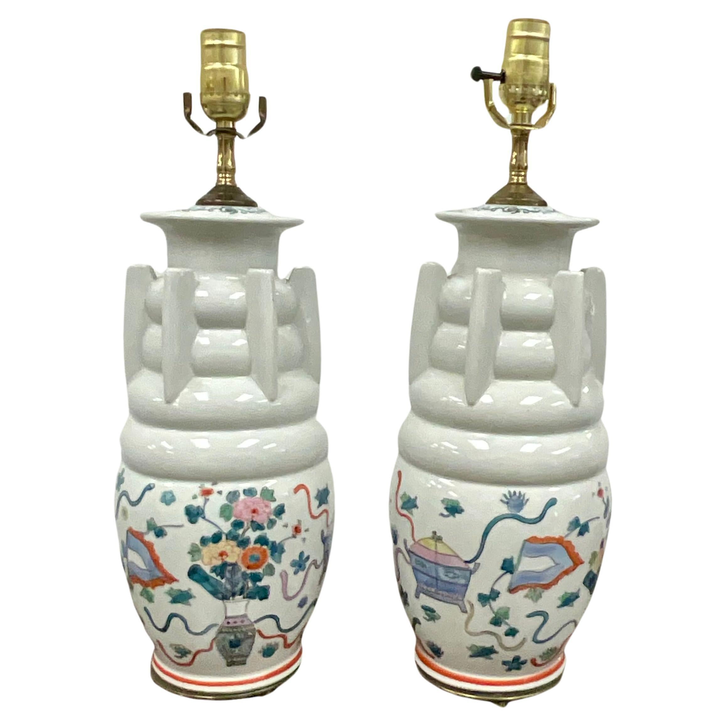Pair Mid Century Japanese Arita Lamps