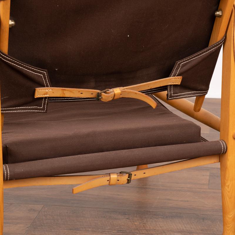 Pair, Mid Century Kaare Klint Safari Chairs in Brown Canvas and Ash Frame For Sale 5