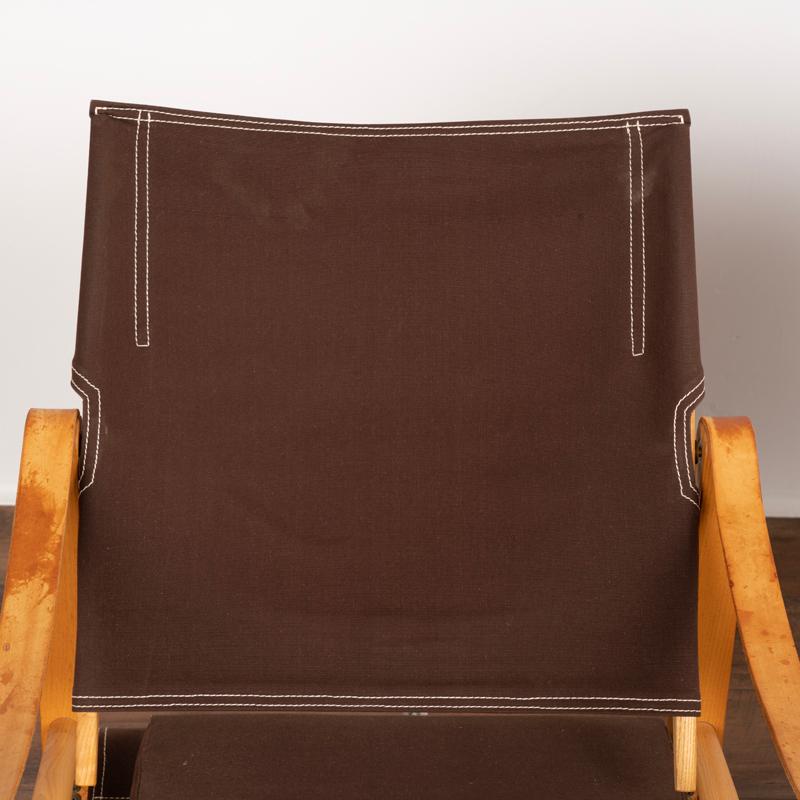 20th Century Pair, Mid Century Kaare Klint Safari Chairs in Brown Canvas and Ash Frame For Sale