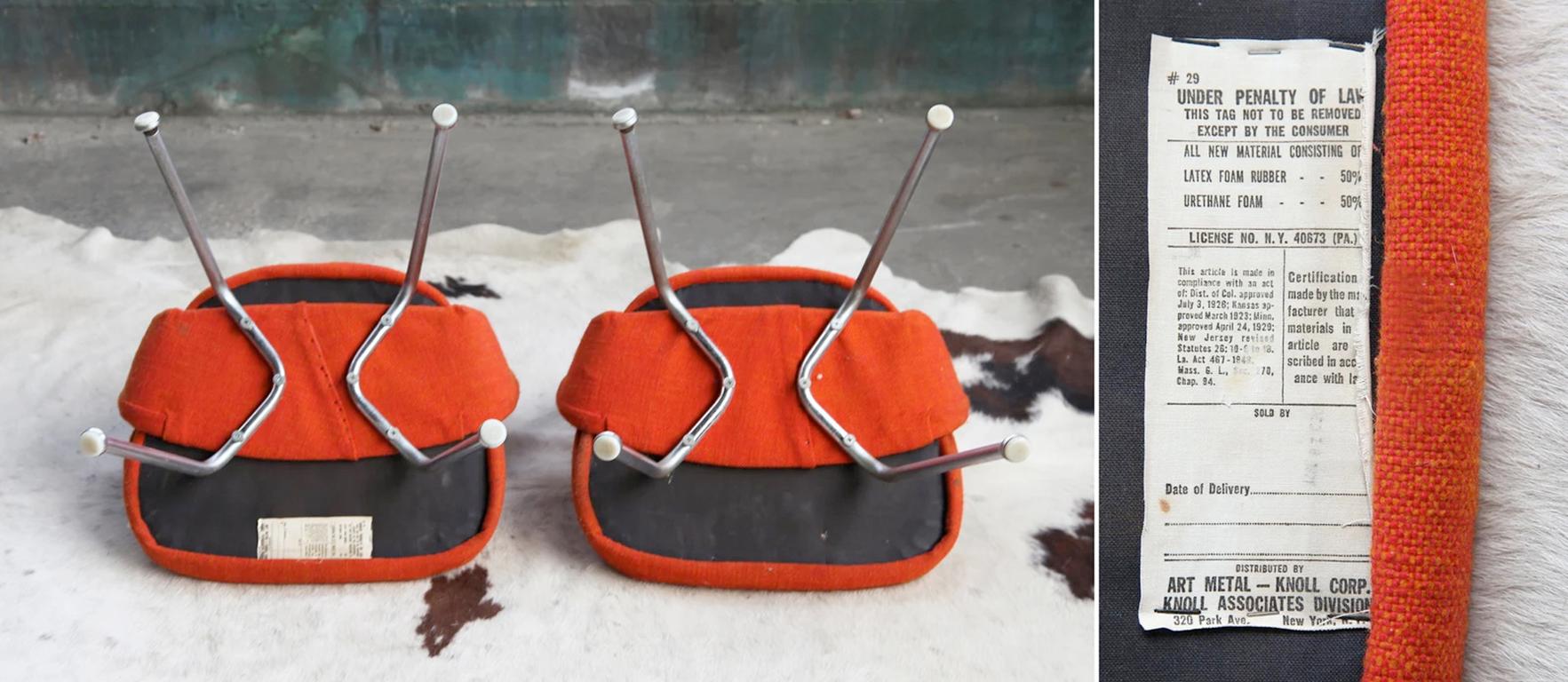 Pair Mid Century Knoll Saarinen Steel Chrome & Orange Wool Chairs, 1960s--2pcs 2
