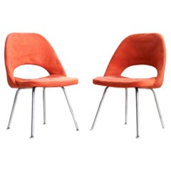Pair Mid Century Knoll Saarinen Steel Chrome & Orange Wool Chairs, 1960s--2pcs