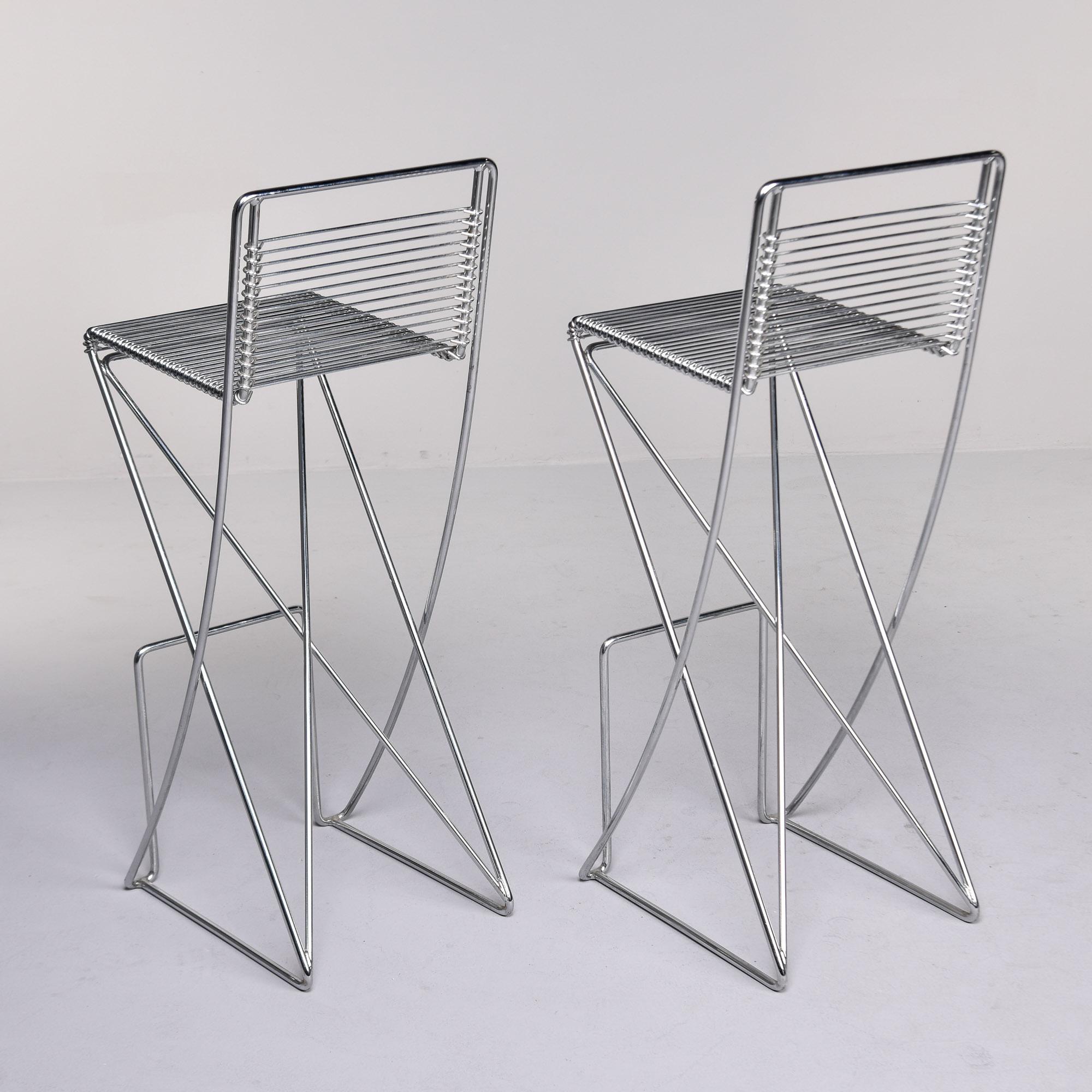 Pair Mid Century Kreuzschwinger Chrome Bar Stools by Till Behrens for Shulbach In Good Condition For Sale In Troy, MI