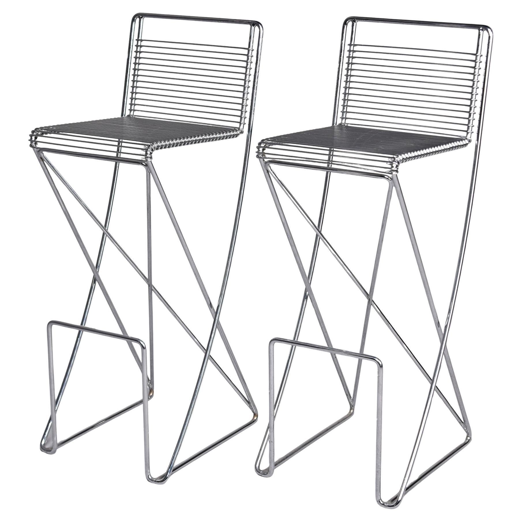 Pair Mid Century Kreuzschwinger Chrome Bar Stools by Till Behrens for Shulbach For Sale