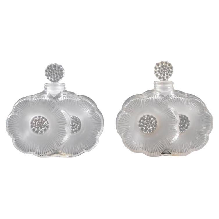 Pair Mid-Century Lalique Crystal Perfume Bottles For Sale
