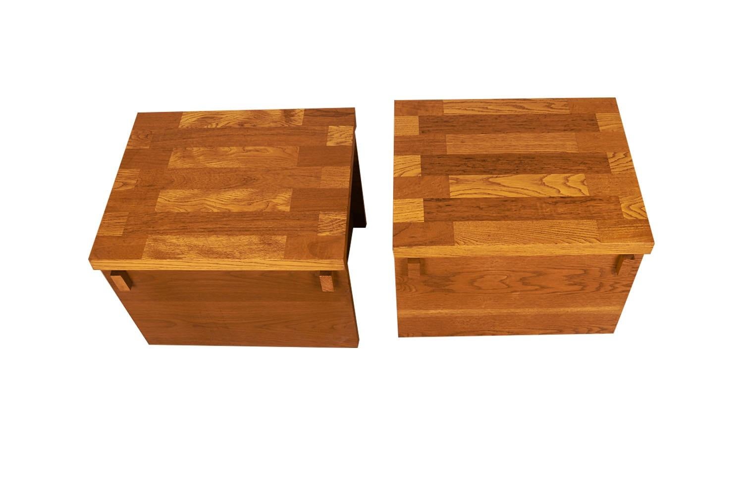 Pair Mid Century Lane Brutalist End Tables Nightstands 2