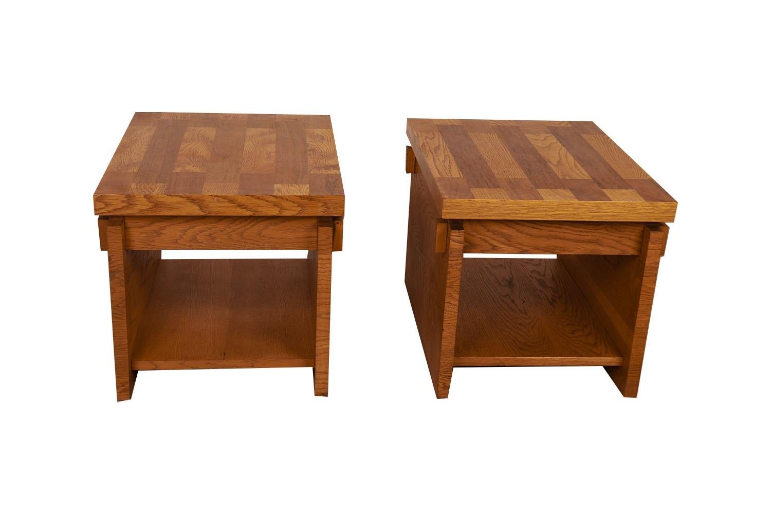 Post-Modern Pair Mid Century Lane Brutalist End Tables Nightstands