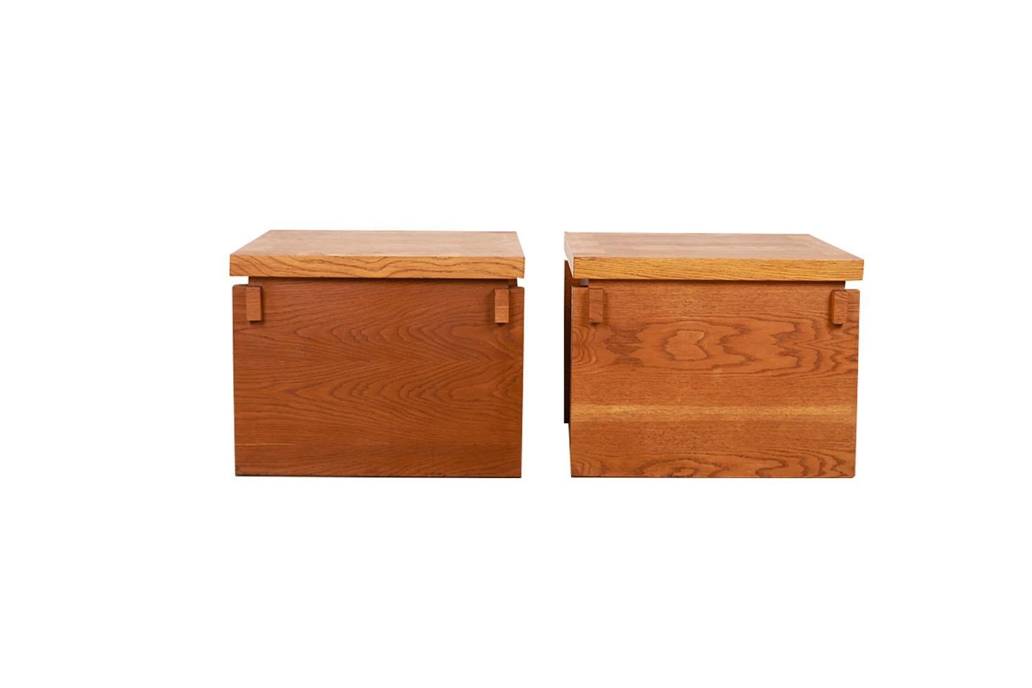 19th Century Pair Mid Century Lane Brutalist End Tables Nightstands