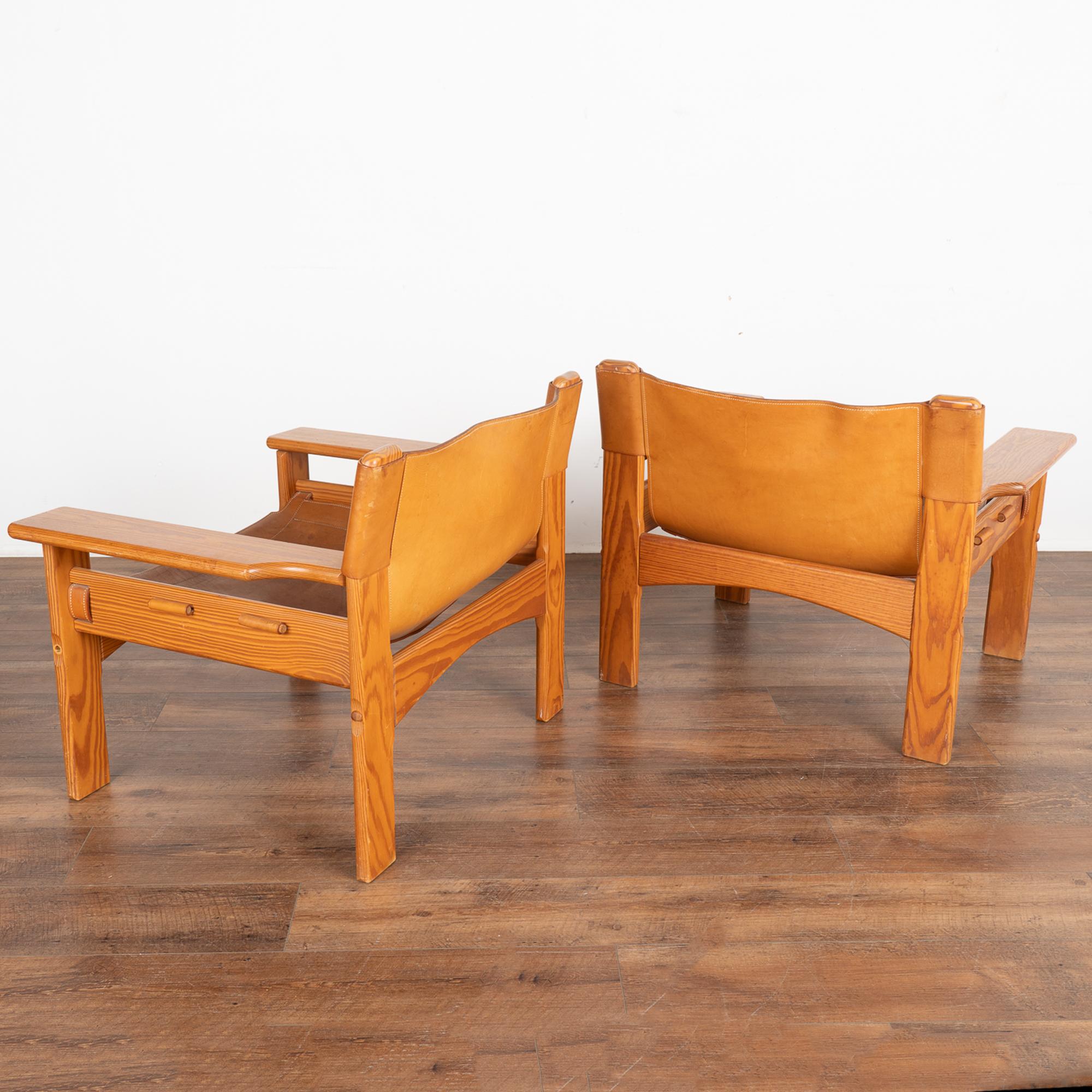 Pair, Mid Century Leather Sling Lounge Chairs, Karin Mobring Sweden 1970's 4