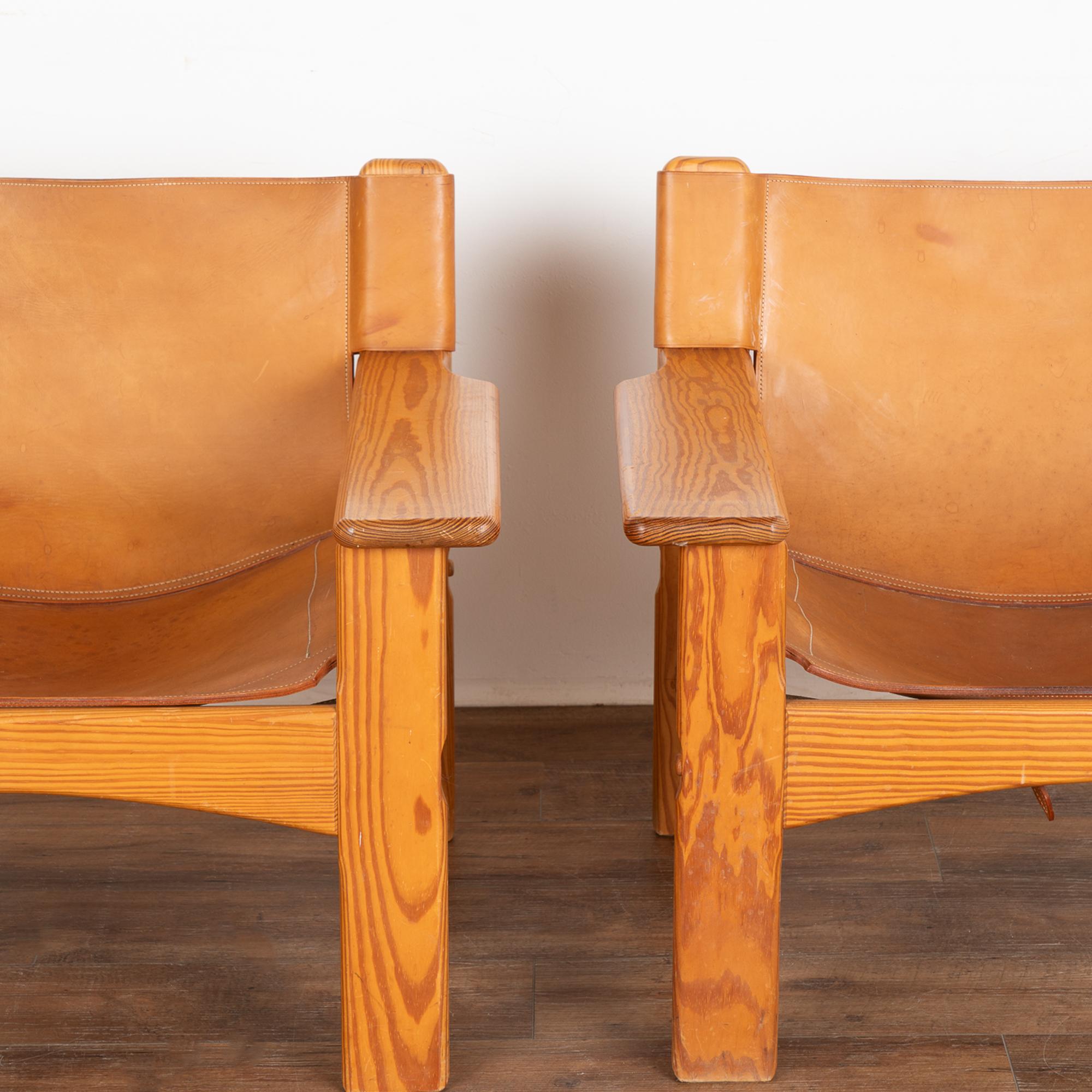 Pair, Mid Century Leather Sling Lounge Chairs, Karin Mobring Sweden 1970's 1