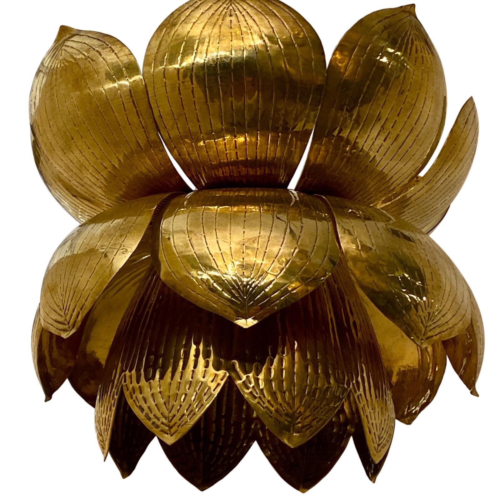 Repoussé Pair Mid Century Lotus Light Fixtures, Sold Individually For Sale