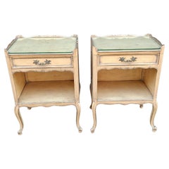 Pair Mid Century Louis XV Style Washed Cream Painted Side Tables