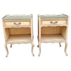 Pair Mid Century Louis XV Style Washed Cream Painted Side Tables