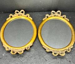 Pair Mid-Century Louis XVI Style Oval Gilt Wall Mirrors, Italy