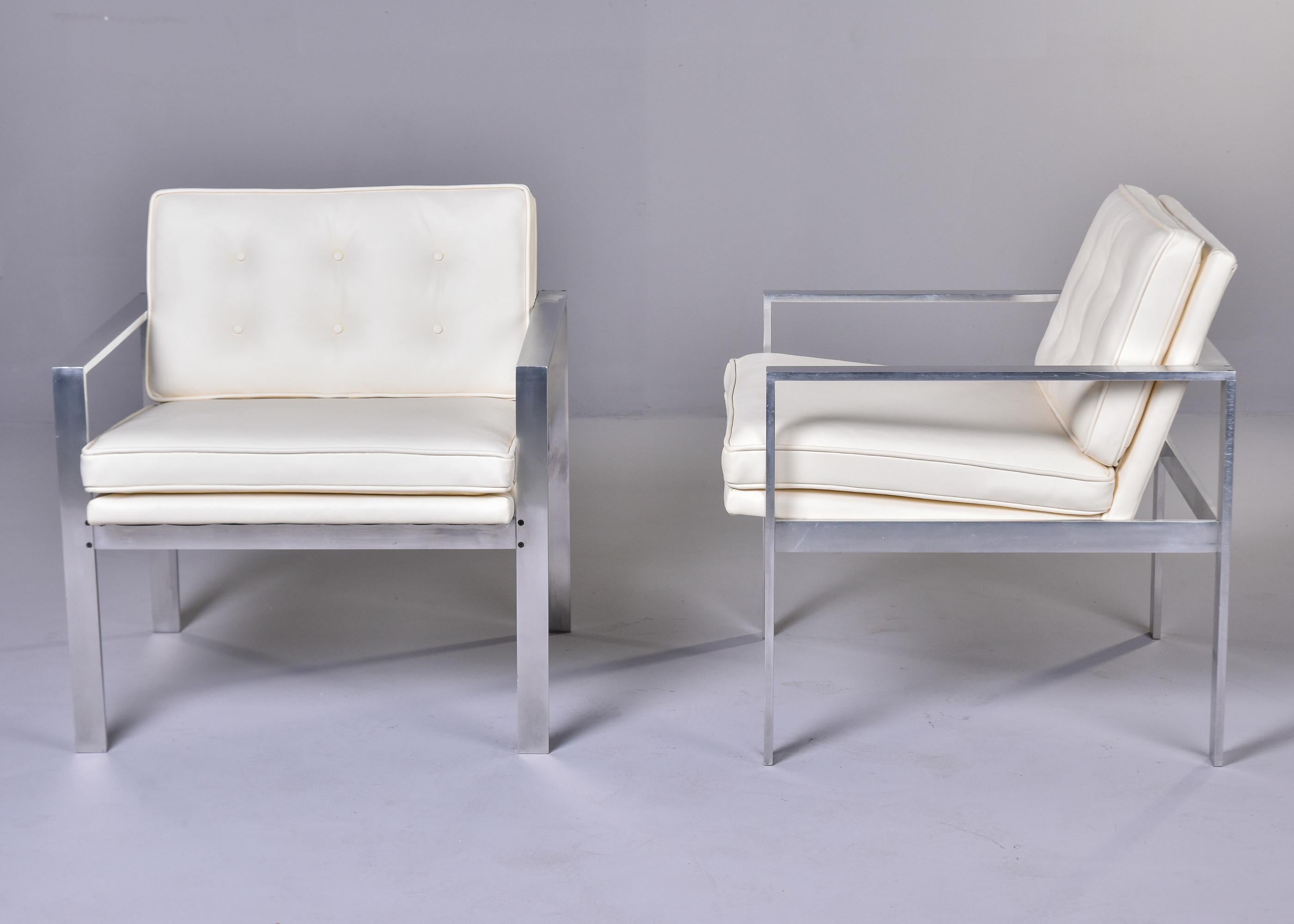 Mid-Century Modern Pair Mid Century Lounge Chairs in New Off White Leather Attrib to Harvey Probber