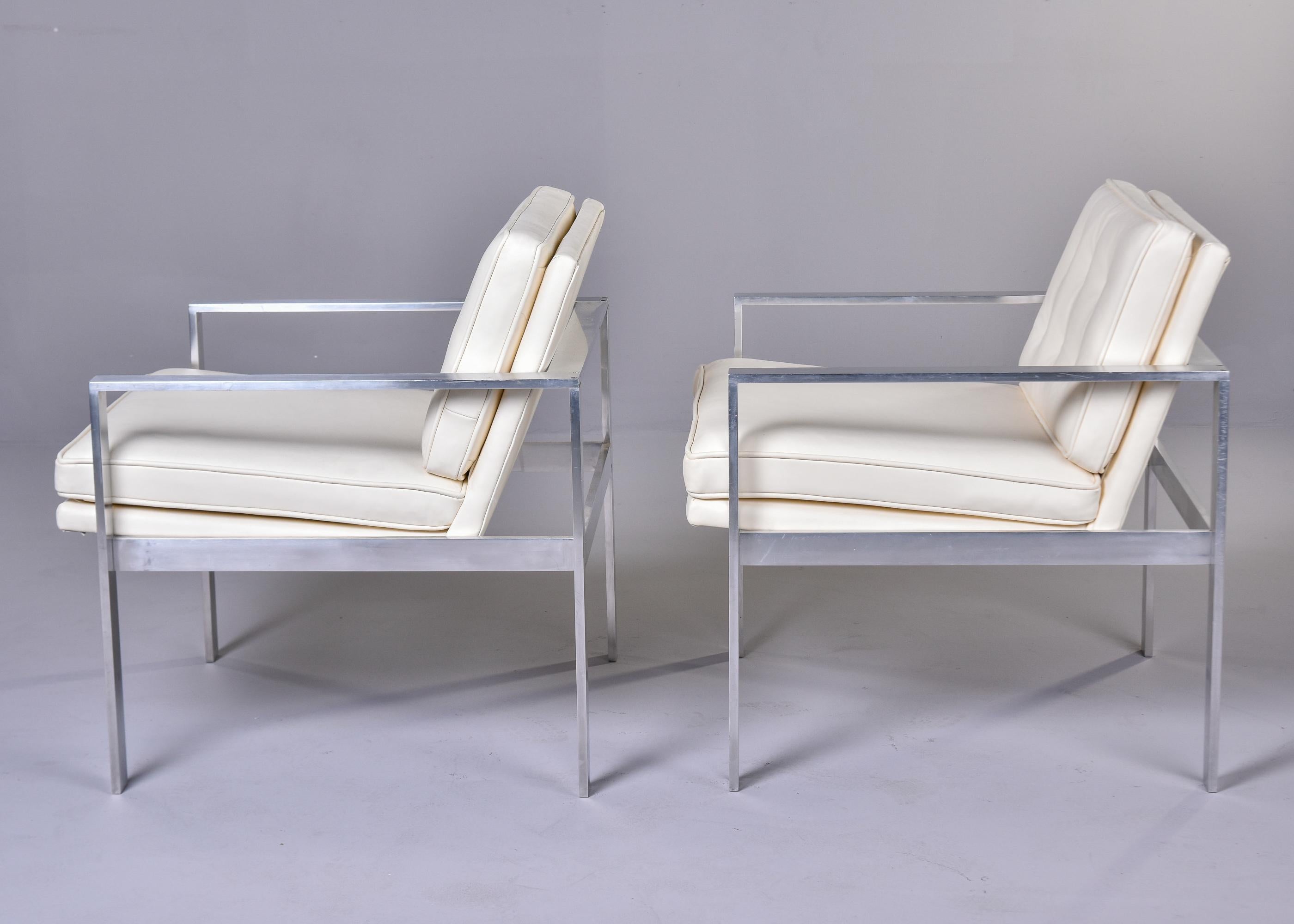 American Pair Mid Century Lounge Chairs in New Off White Leather Attrib to Harvey Probber