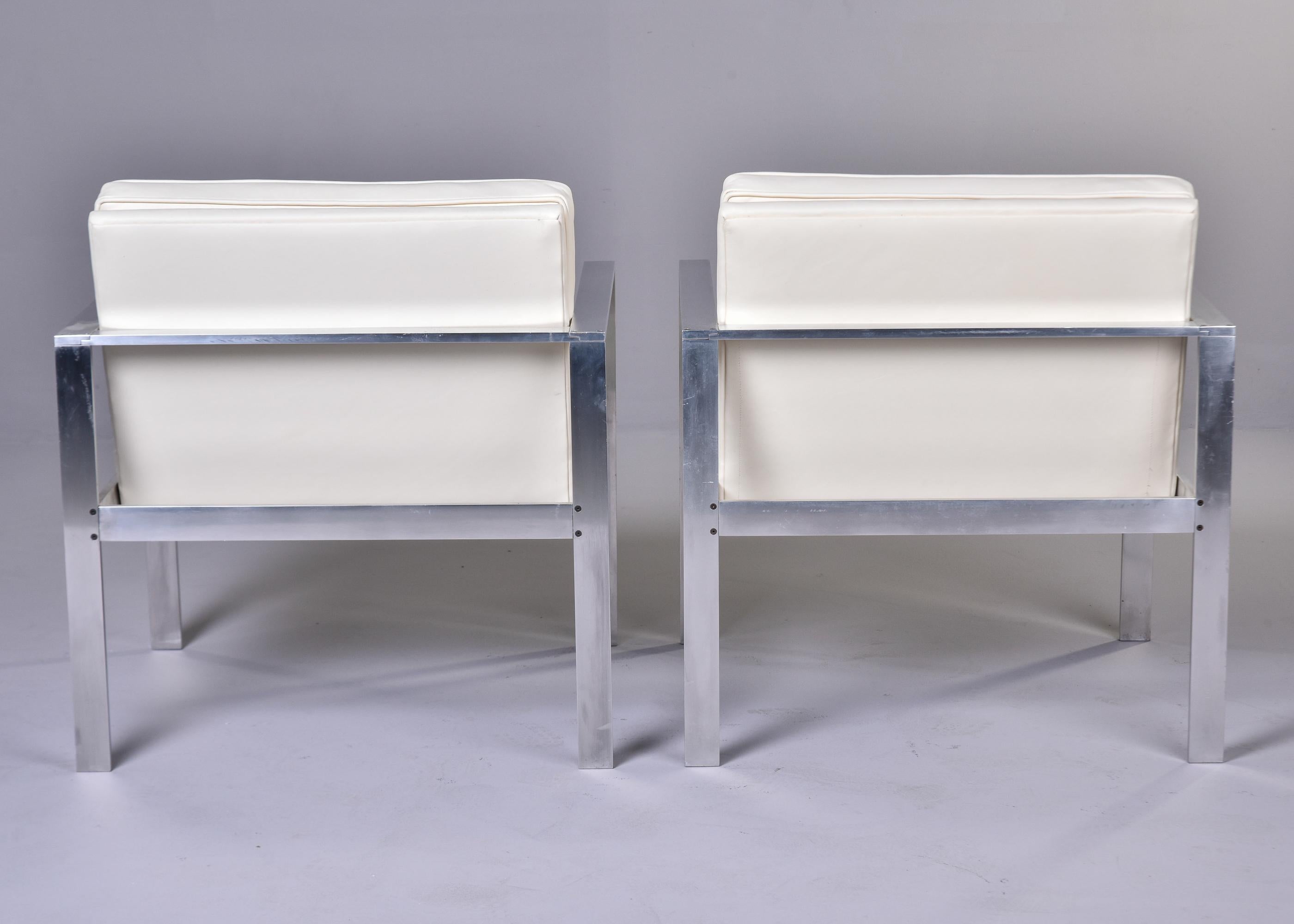 20th Century Pair Mid Century Lounge Chairs in New Off White Leather Attrib to Harvey Probber