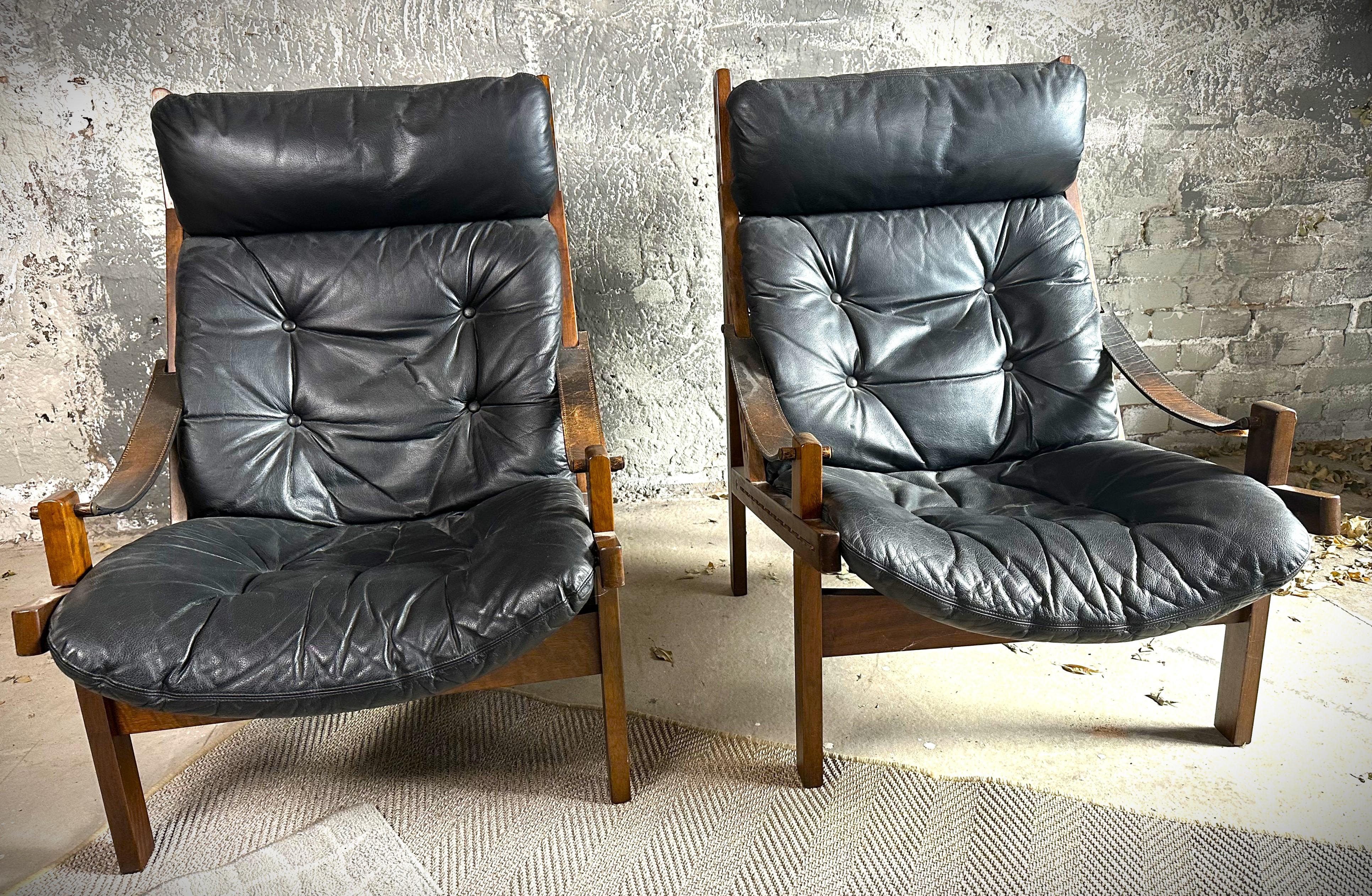 Paar Mid-Century Lounge Hunter Stühle von Torbjørn Afdal für Bruksbo, Norwegen 1960 im Angebot 3